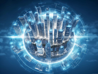科技AI智慧建筑光线城市发展概念场景图